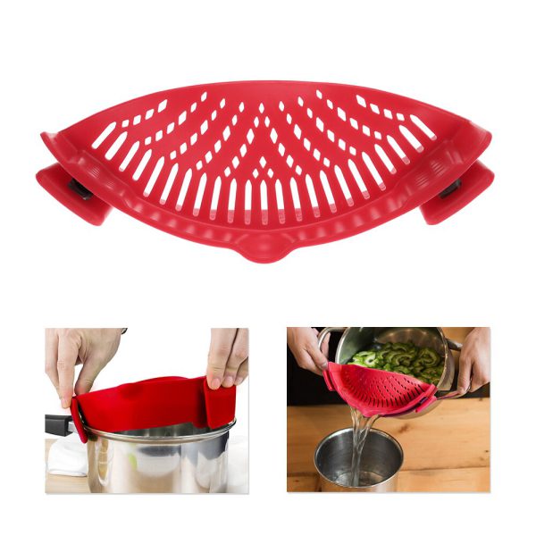 Silicone Kitchen Strainer Clip Pan Drain Rack Bowl Funnel Rice Pasta Vegetable Washing Colander Draining Excess Liquid Univers - Image 2